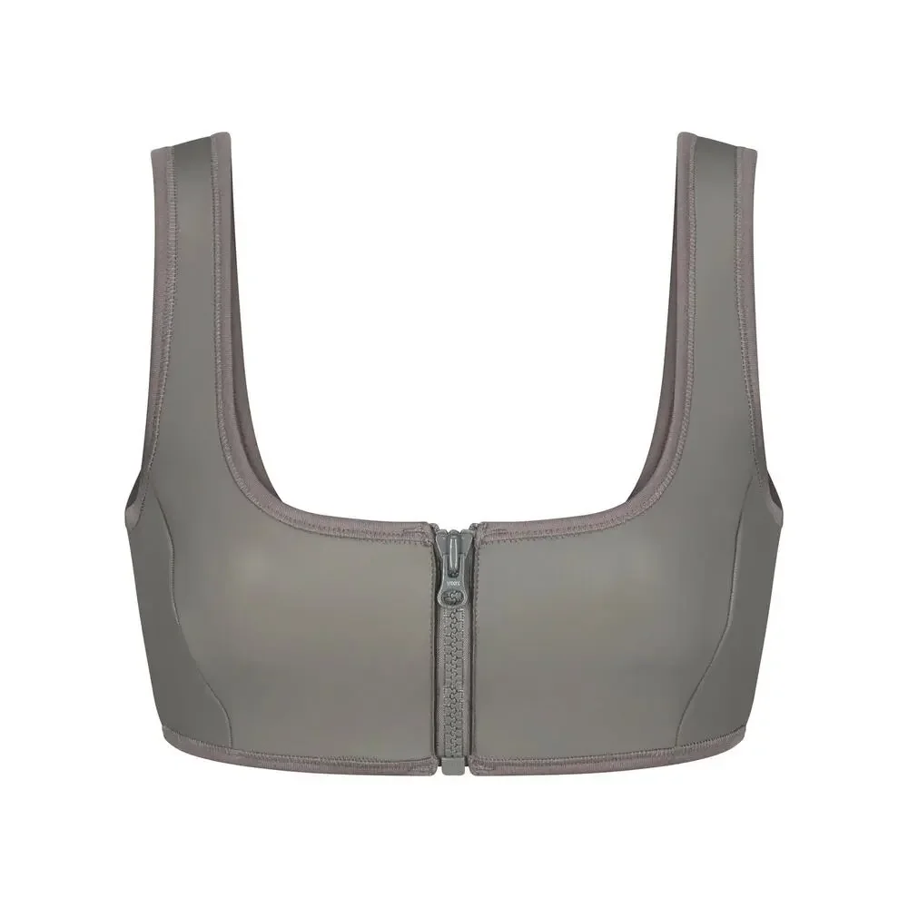 SKIMS Rubberized Scuba Swim Scoop Neck Bikini Top Grey Chalk Size S